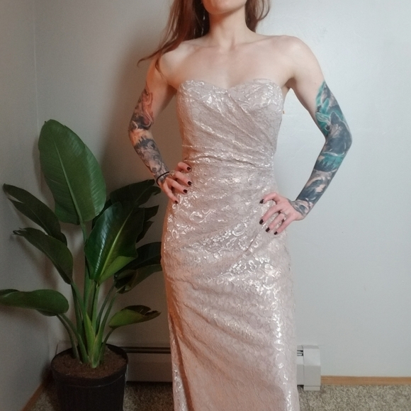 Long Strapless Lace Dress with Sweetheart Neckline - Picture 3 of 15